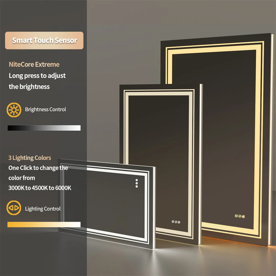 LUVODI 28×36" Rectangular LED Bathroom Mirror – Dimmable Touch Screen with Anti-Fog Function