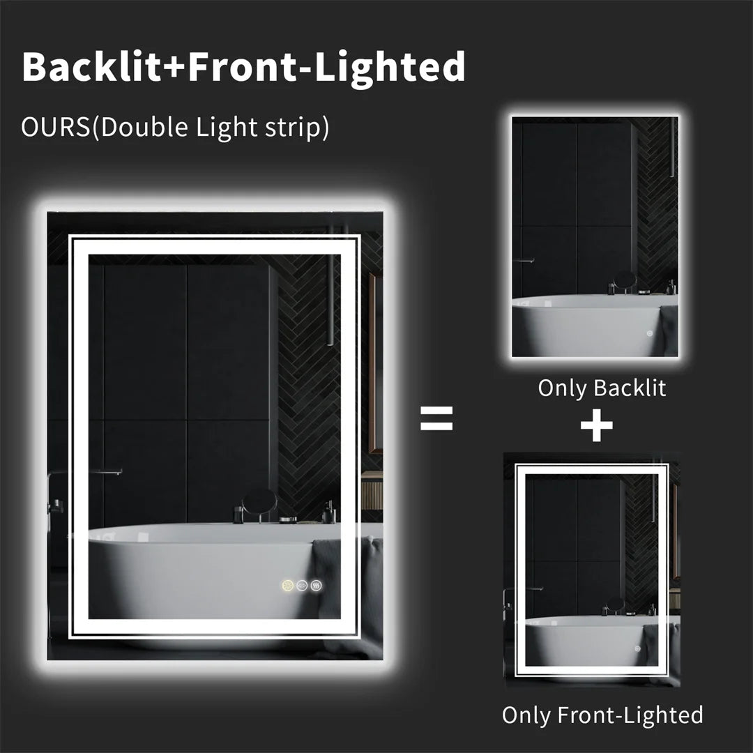 LUVODI 28×36" Rectangular LED Bathroom Mirror – Dimmable Touch Screen with Anti-Fog Function