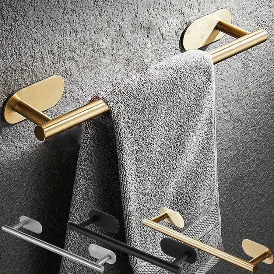 40 cm Stainless Steel Towel Rack – No-Drill Self-Adhesive Wall-Mounted Shelf for Bathroom & Home