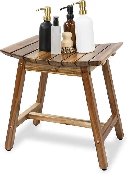 Acacia Wood Shower Bench – 18" Waterproof Spa Seat with Zen Design for Bath or Shaving
