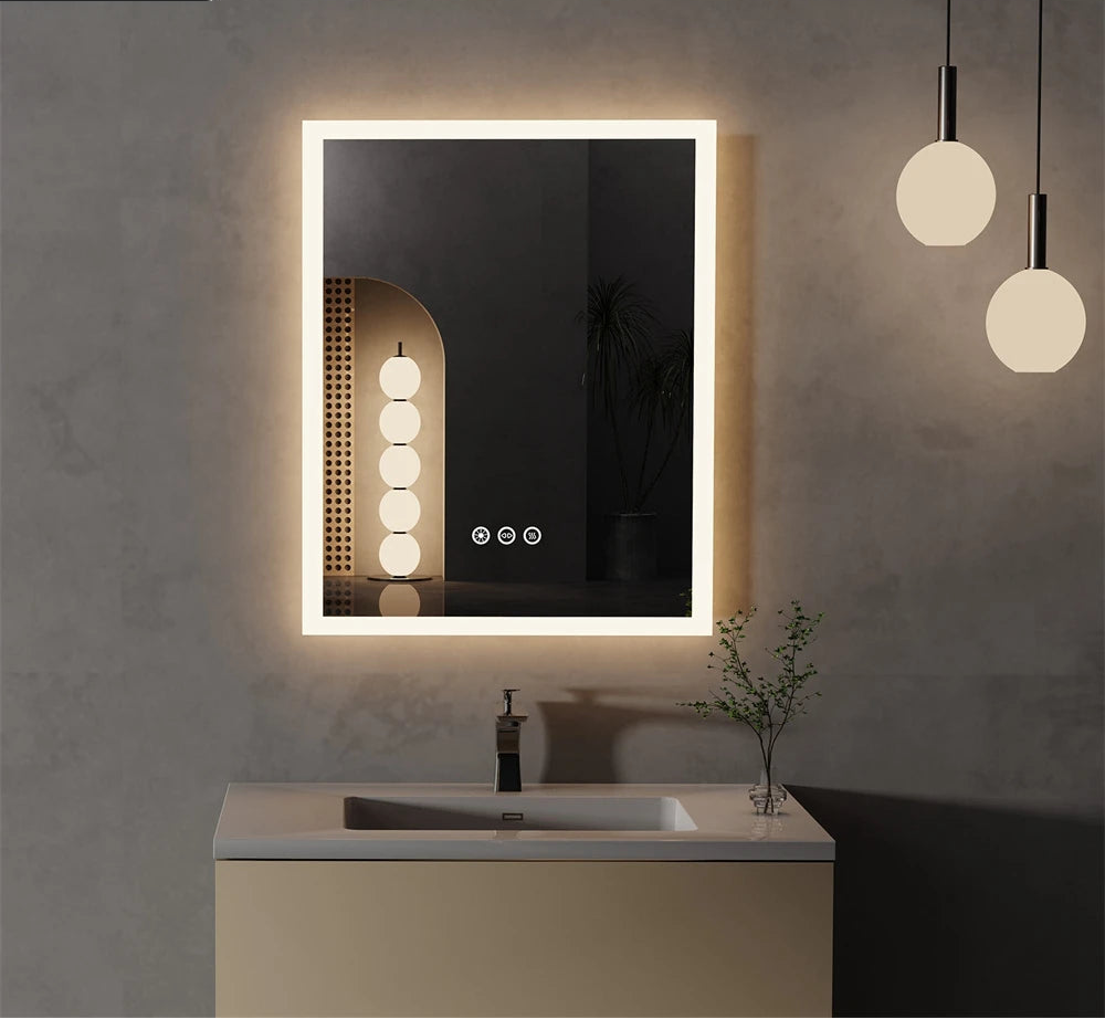 LUVODI Rectangular LED Bathroom Mirror – Dimmable Backlit Anti-Fog Touch Vanity Mirror