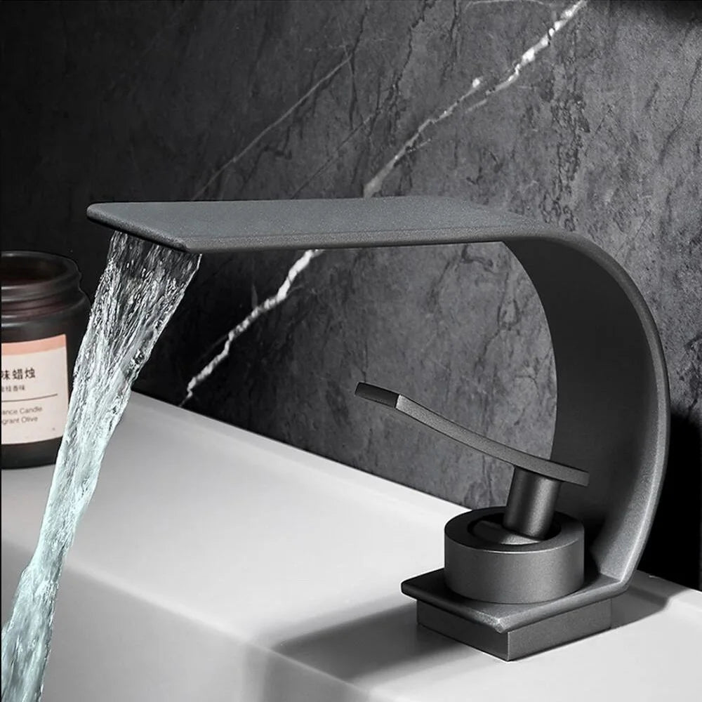 Modern Waterfall Bathroom Basin Faucet – Hot & Cold Mixer Tap, Deck Mounted