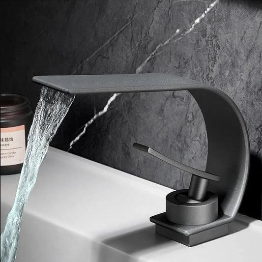 Modern Waterfall Bathroom Basin Faucet – Hot & Cold Mixer Tap, Deck Mounted