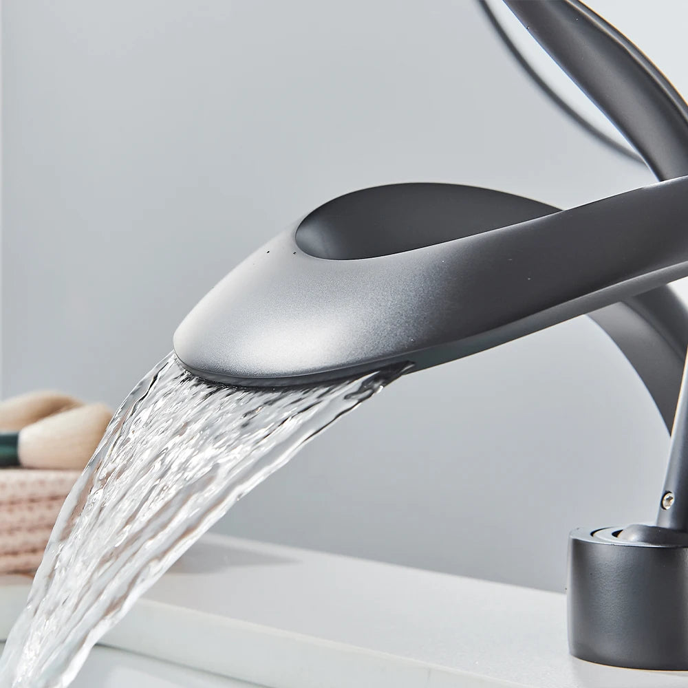 Gold Bathroom Basin Faucet Brass Waterfall Single Handle Crane Hot Cold Water Mixer Tap New Style