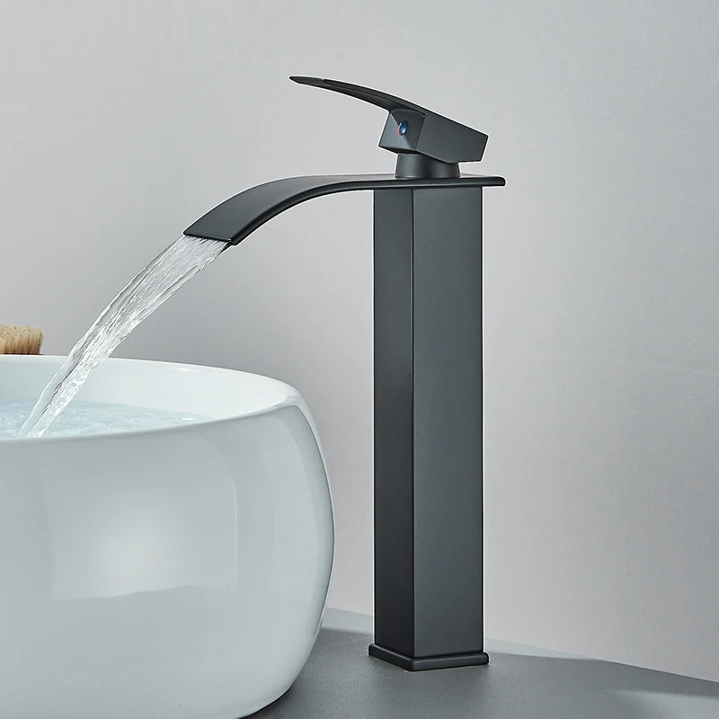 Matte Black Basin Faucet | Single Lever Waterfall Mixer Tap
