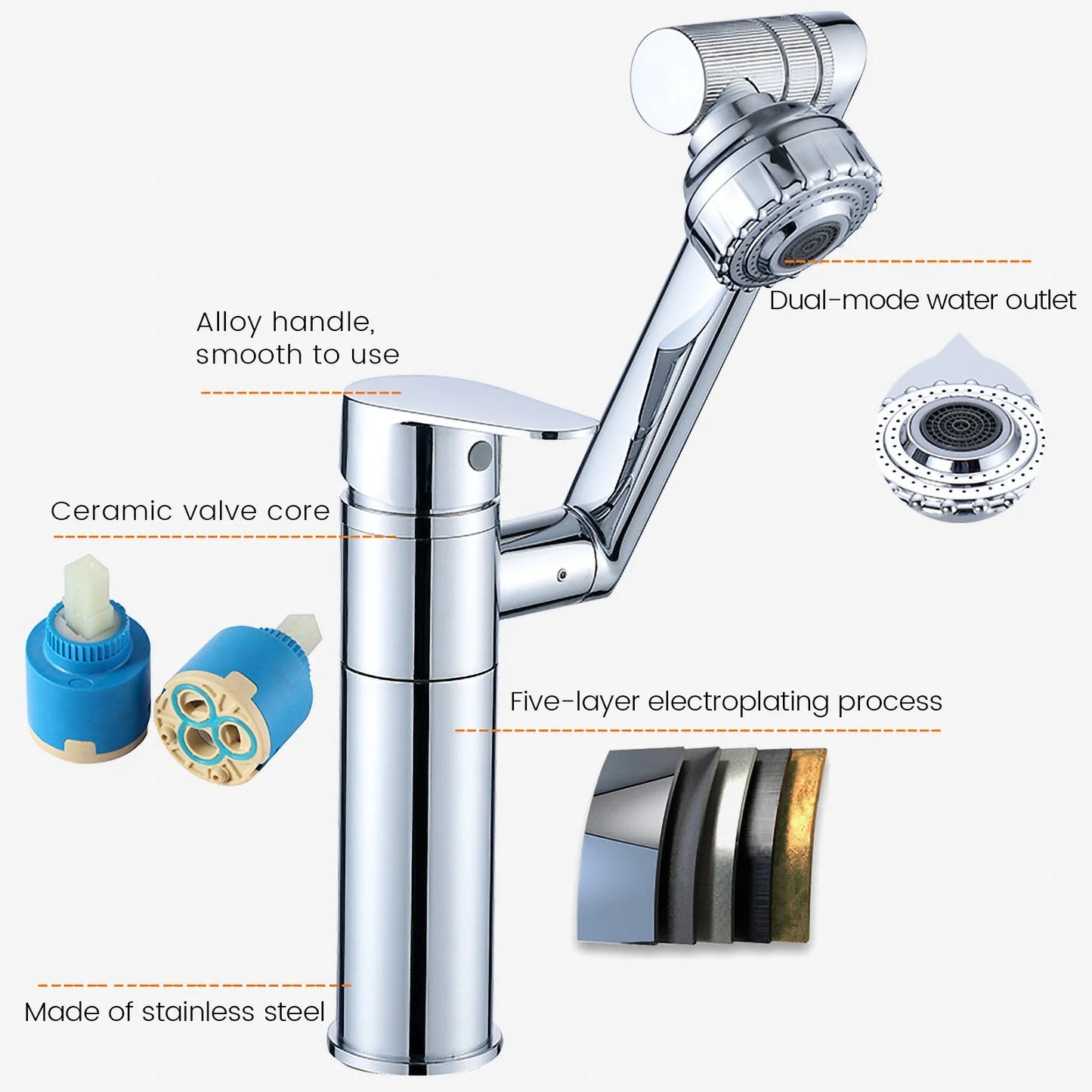 Stainless Steel 1080° Swivel Faucet | Kitchen & Bathroom Mixer Tap