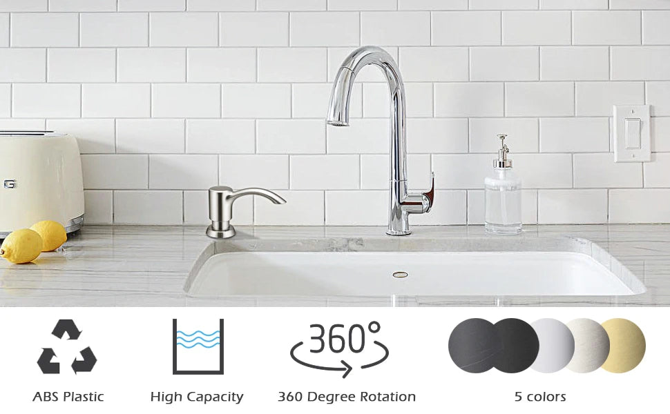 Samodra Nickel & Black Soap Dispenser – Built-In 360 ml Countertop Pump for Kitchen & Bathroom