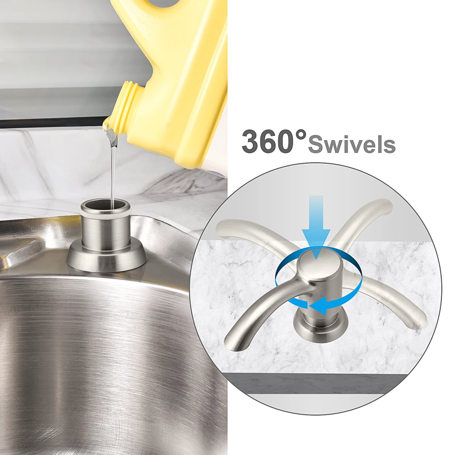 Samodra Nickel & Black Soap Dispenser – Built-In 360 ml Countertop Pump for Kitchen & Bathroom