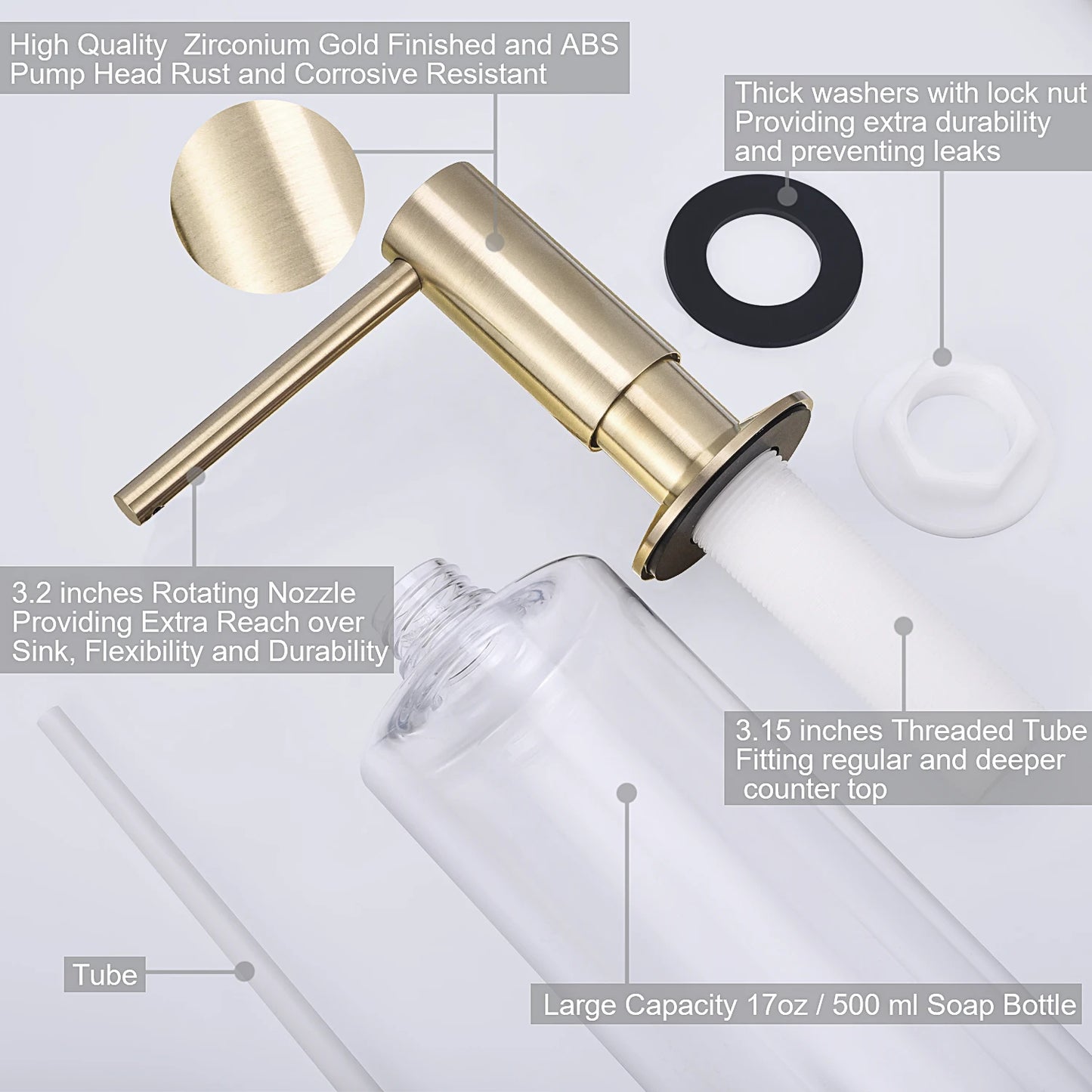 Samodra Black Built-In Soap Dispenser | Brass Pump & 500ml Bottle